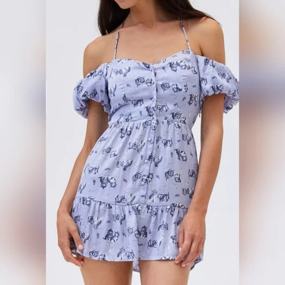 NWT UO Kimchi Blue Courtney Blue Cold Shoulder Mini Dress